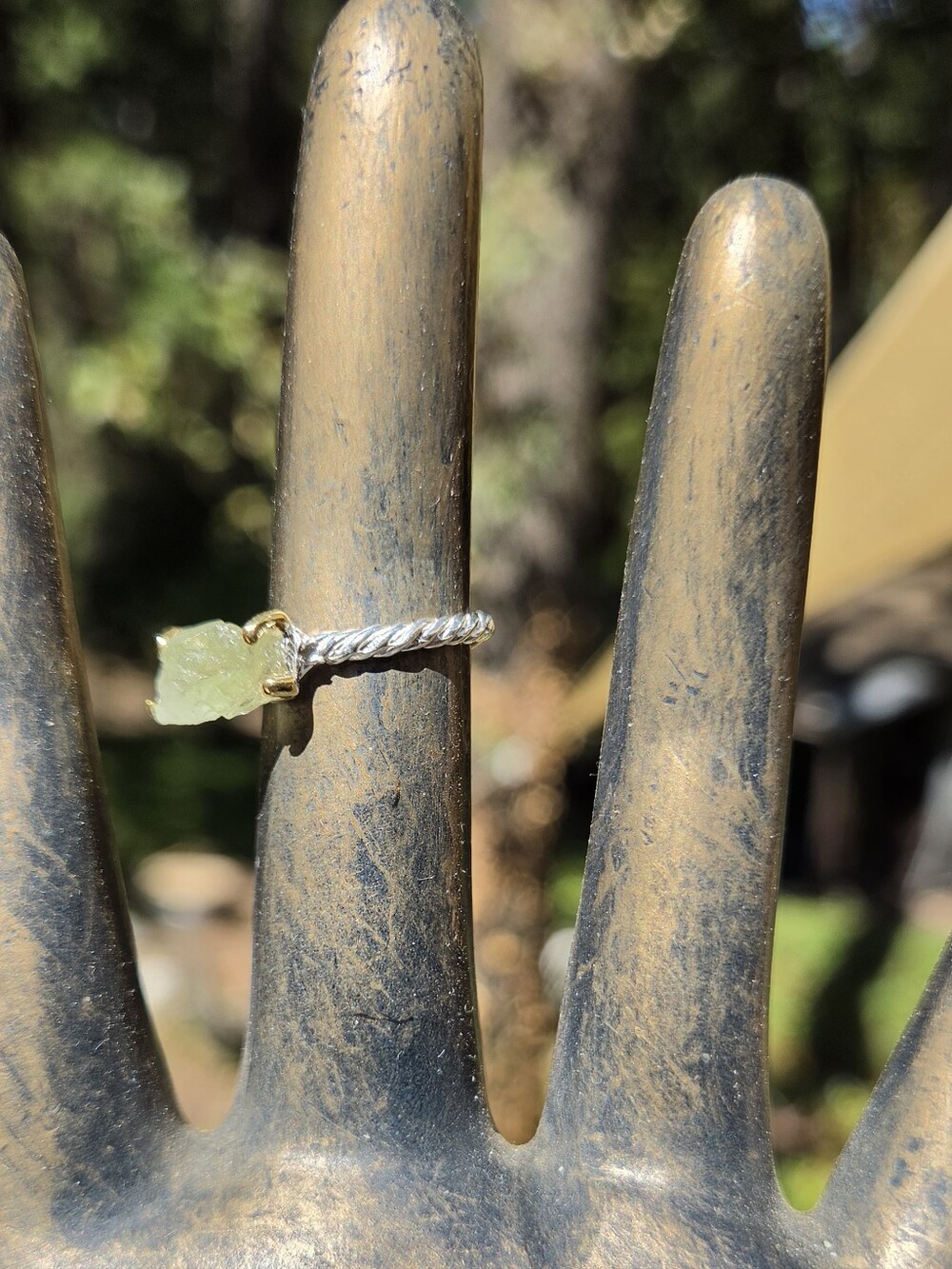 Tourmaline Natural Raw Gemstone Sterling & Gold Ring Sz7 - Picture 6 of 8